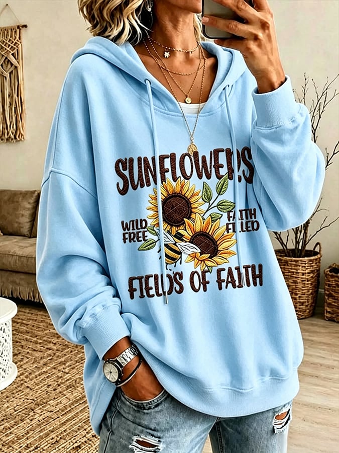 Women's  Retro Sunflowers Wild Free / Faith Filled Fields Of Faith Print Top