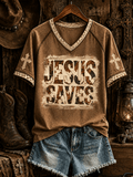Women's  Retro Retro Western Christian JESUS SAVES Cross Print T-shirt