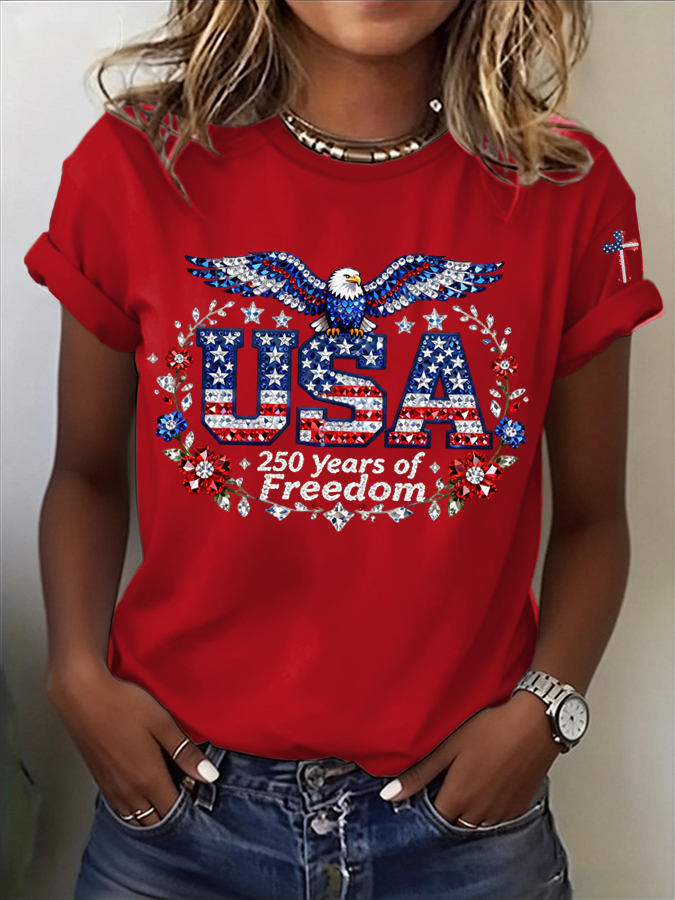 Women'S America Flag Printed Casual T-Shirt