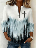 Women's Faith Collar Zipper Knit Long-Sleeved Top