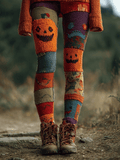 Women's Halloween Pumpkin Spooky Face Comfortable Print Leggings
