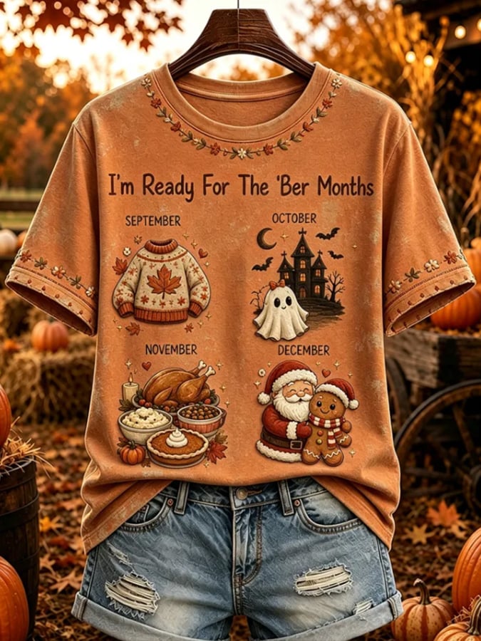 Women's Vintage I'm Ready For The Ber Months Print Casual T-shirt