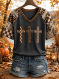 Women's Autumn Cross Christian V-Neck T-Shirts