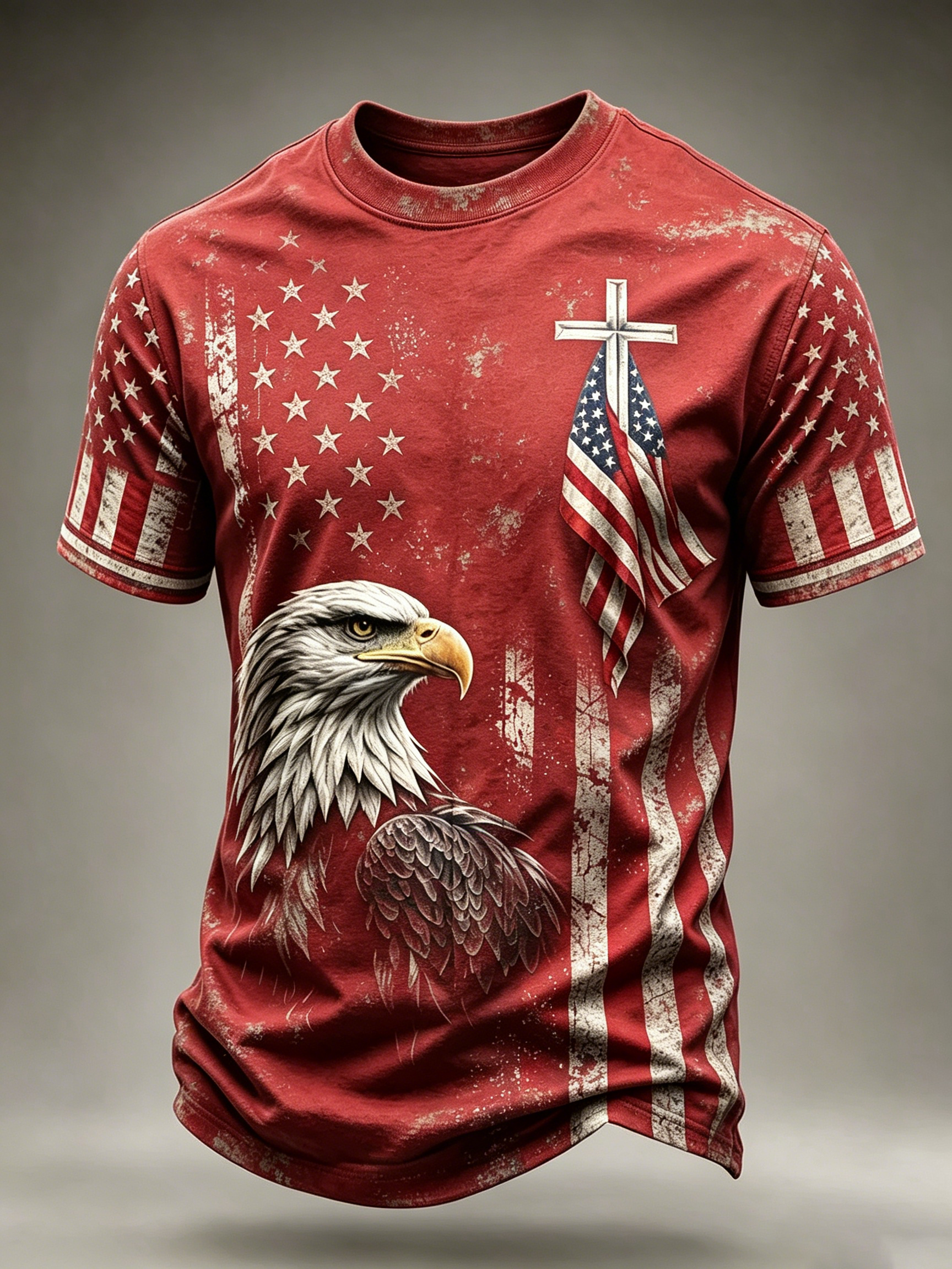 American Flag Eagle Casual Printed Round Neck T-shirt