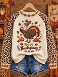 Women's Thanksgiving Art Thankful Printed Sweatshirt