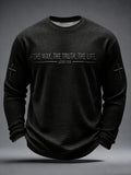 Men's "Faith" Print Crew-Neck Long-Sleeve Top