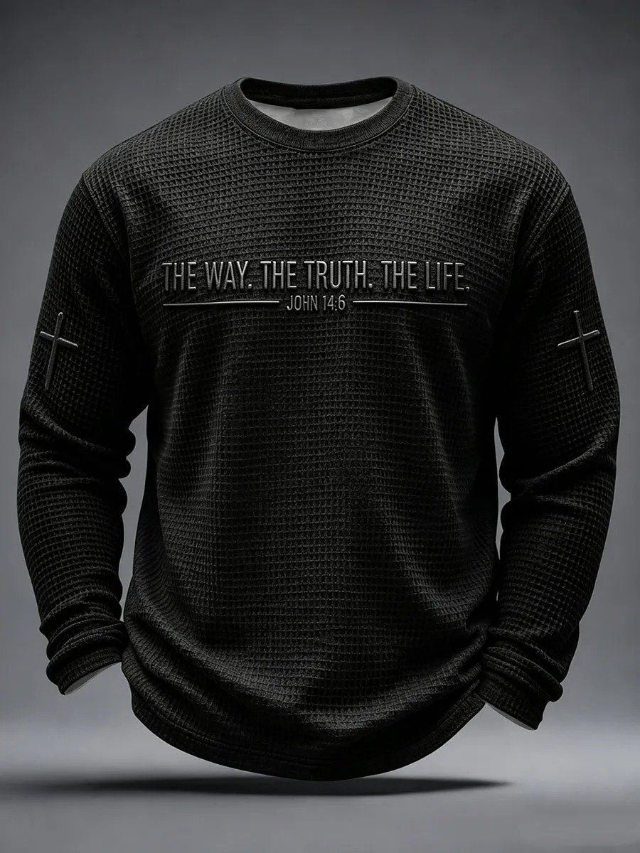 Men's "Faith" Print Crew-Neck Long-Sleeve Top