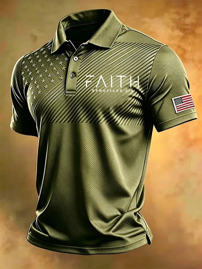 Men'S National Flag And Cross Print Casual Polo Shirt