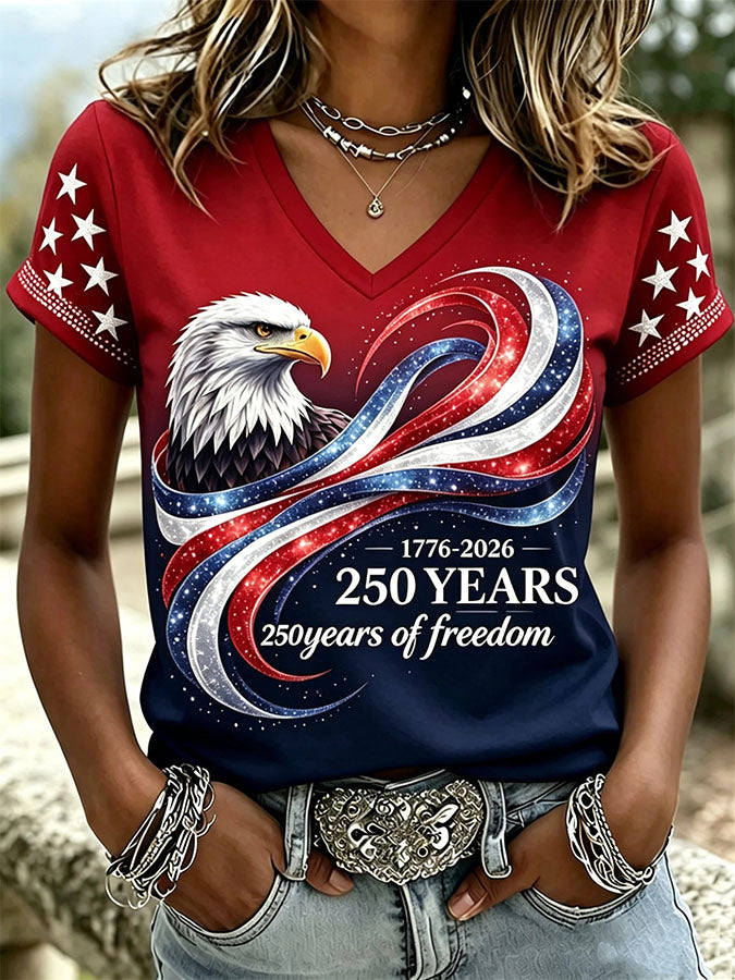 🔥Buy 2 Get 15% Off🔥Women'S Retro Independence Day Relief Printed Casual Short Sleeved T-Shirt