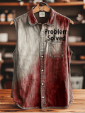 Men's Bloody Problem Solved Print Vintage Casual Sleeveless Shirt