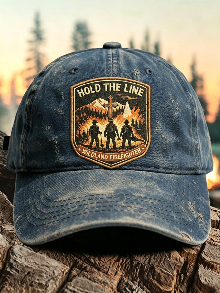 Retro“HOLD THE LINE” Print Baseball Cap