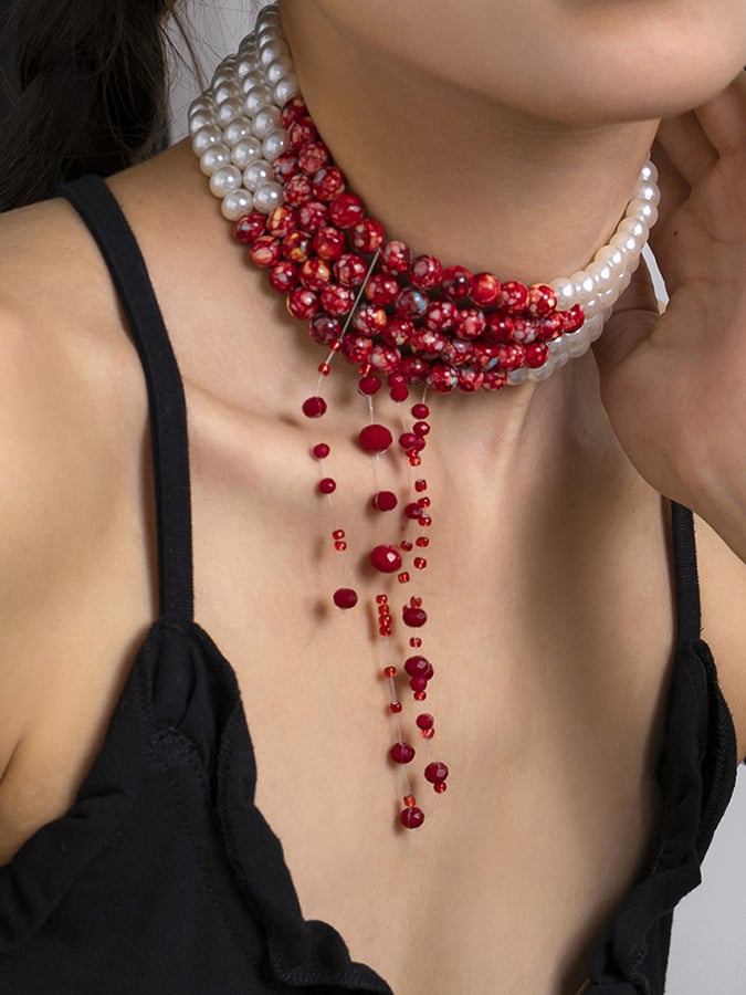 Halloween Gothic Dark Blood Faux Pearl Choker