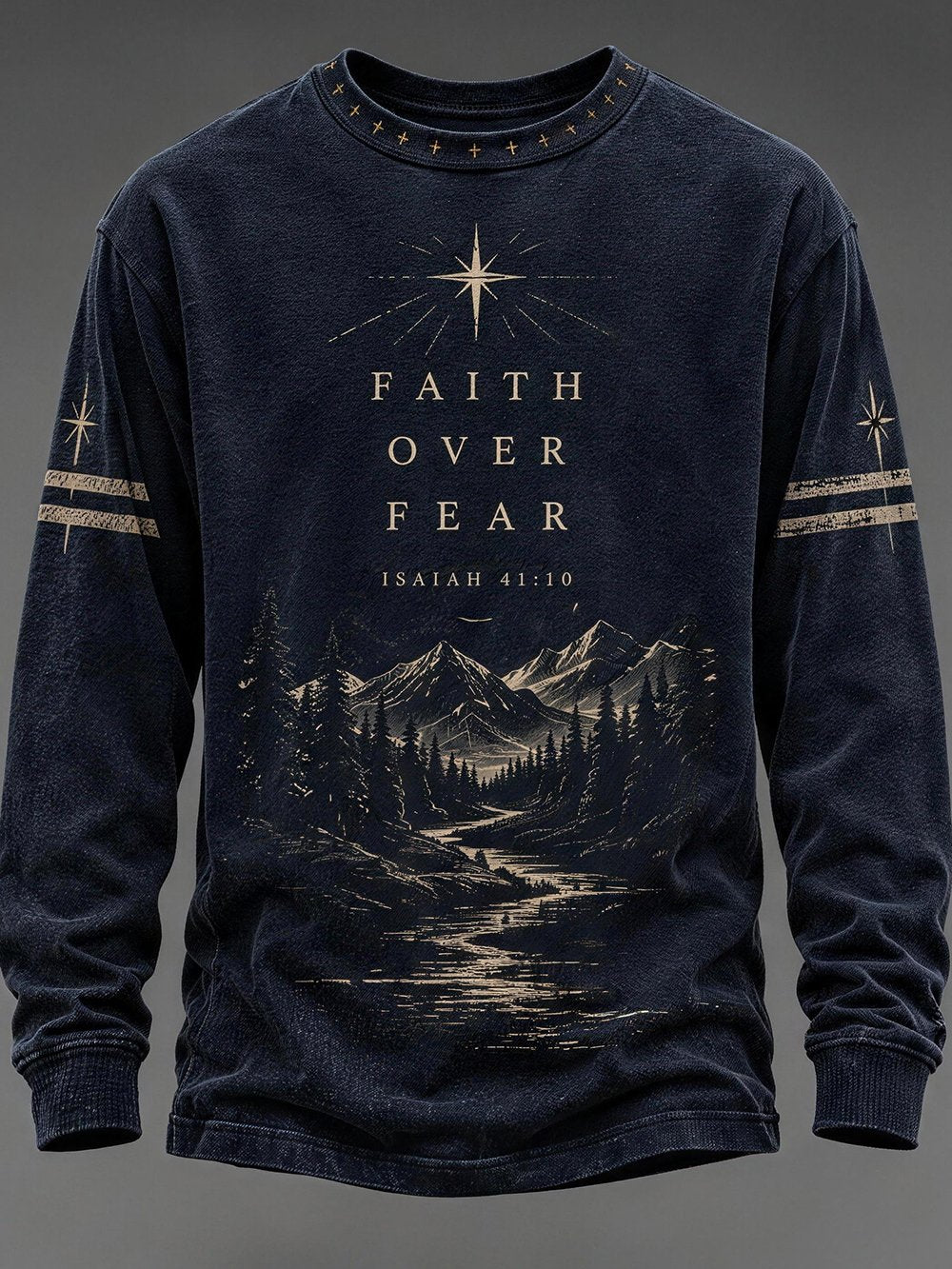 Men's "Faith" Print Crew-Neck Long-Sleeve T-Shirt