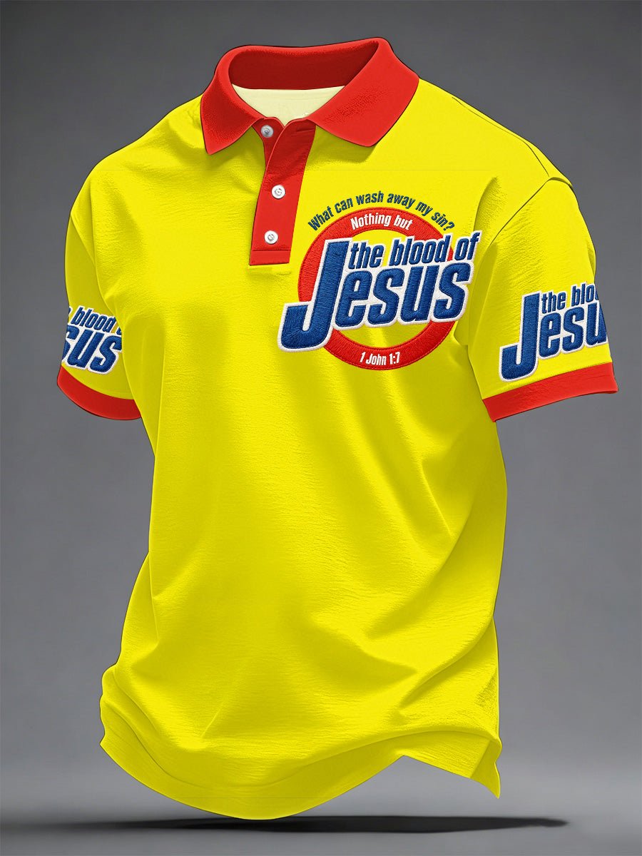 Men's The Blood Of Jesus Print Casual Polo
