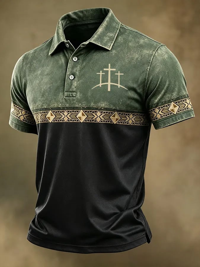 Men's Western-Style Faith Print Casual Polo Shirt