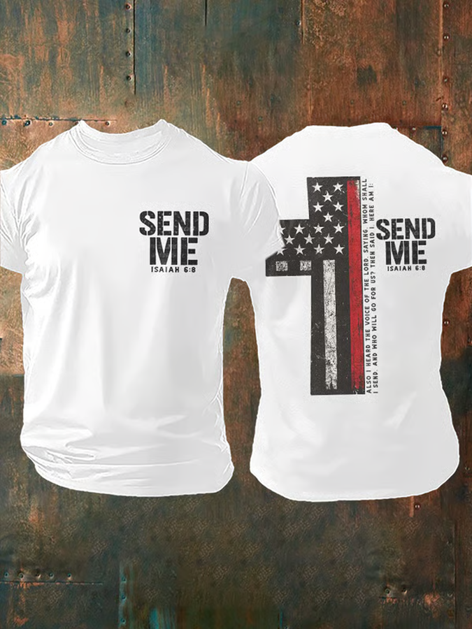 Mountain Cross In Memory Of The Fallen Short Sleeve Tee With Sleeve Cross Print