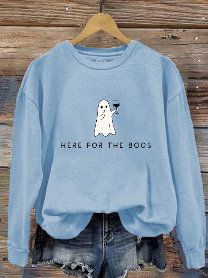 Women's Just Here for the Boos Ghost Halloween Print Crew Neck Sweatshirt