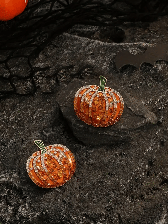 Halloween Sparkling Pumpkin Stud Earrings