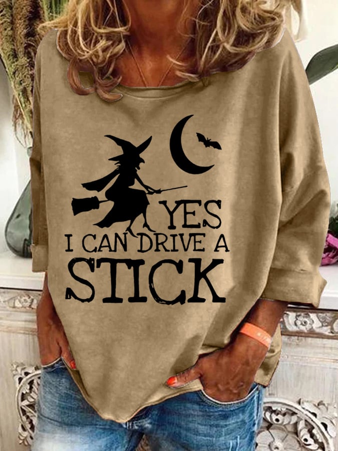 Women's Halloween Witch Print Crew Neck Sweatshirt