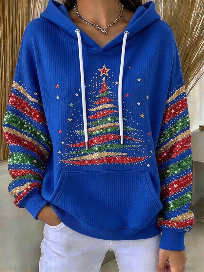 Women's Casual Printed Hooded Knit Top
