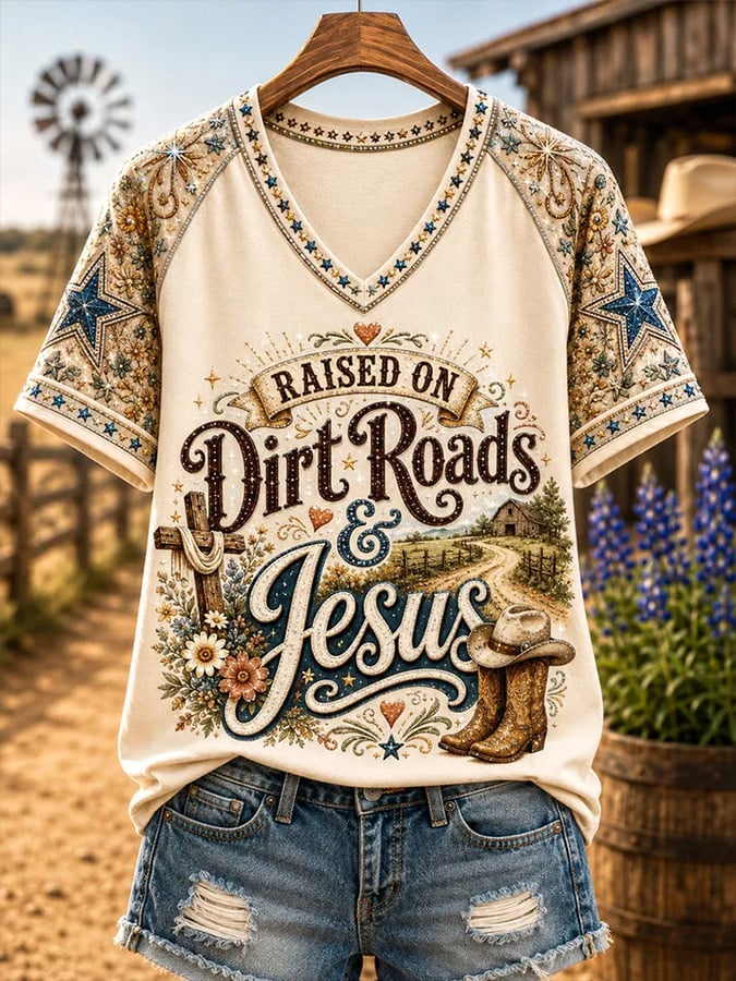 Women's Vintage Western Faith-Print T-Shirt