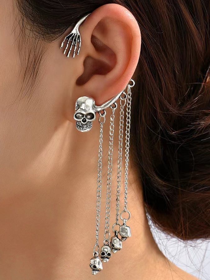Halloween Gothic Style Creative Exaggerated Skull Earrings Long Tassel Earrings (One Pair)