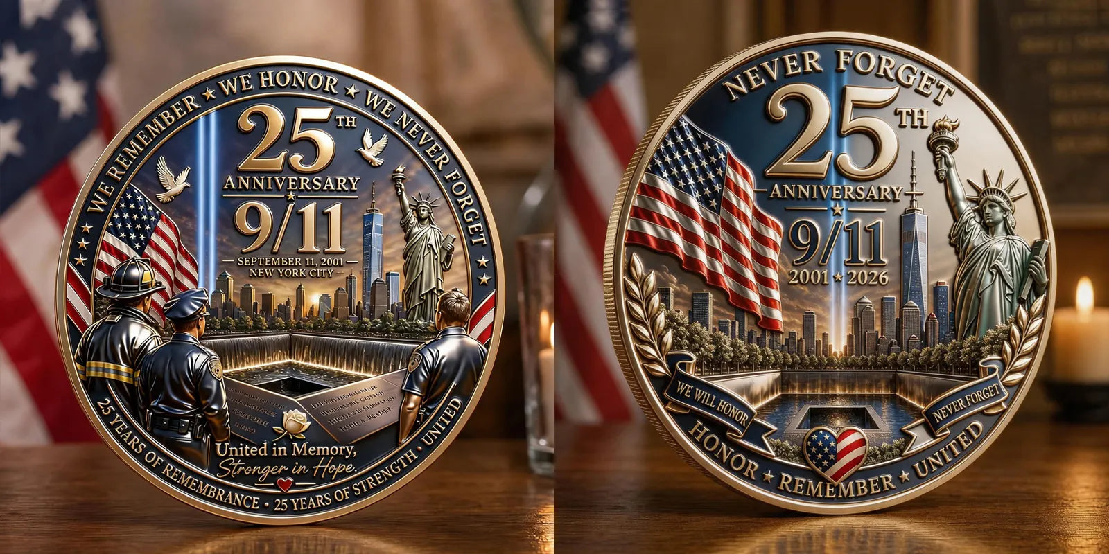 Never Forget 9.11 Memorial Commemorative Metal Medal