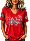Women's Independence Day Slogan Casual Printed Short-Sleeve T-shirt