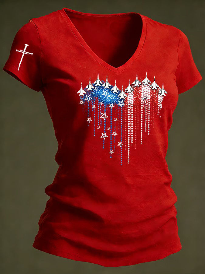 Women'S Independence Day 250Th Anniversary Printed V-Neck T-Shirt