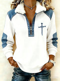 Women's Casual Color-Blocked Fleece-Lined Color-Blocked Sweatshirt