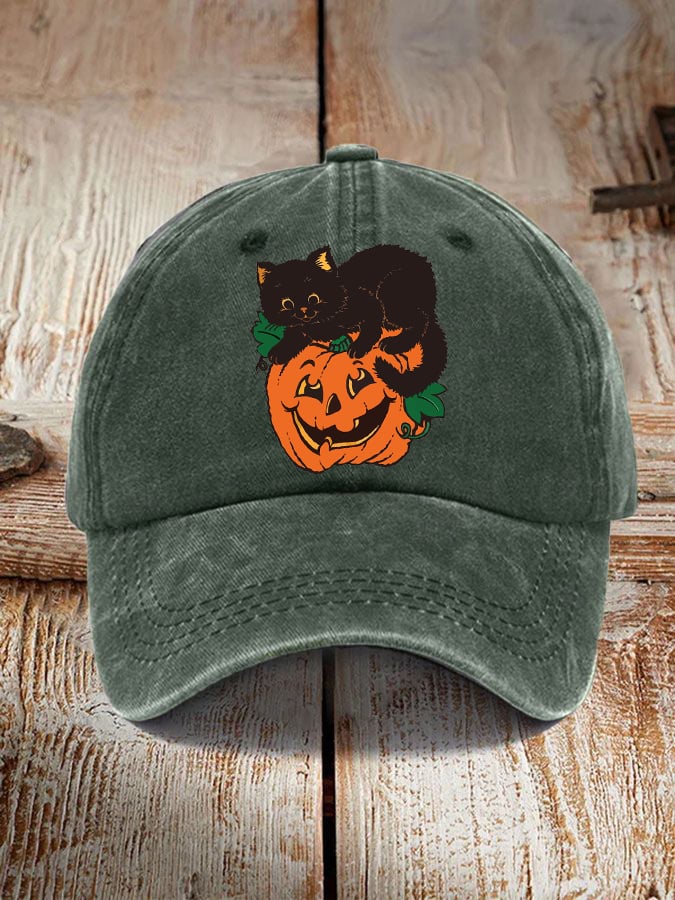 Halloween Black Cat Pumpkin Print Unisex Hat