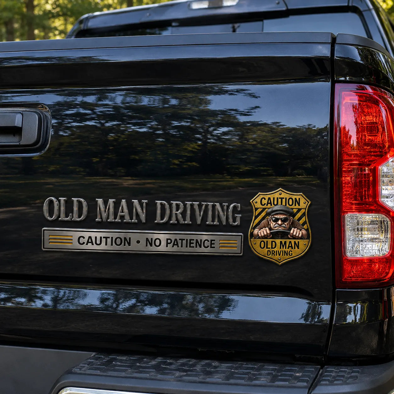 ⚠️ Old Man Driving Caution No Patience Metal Car Emblem Badge
