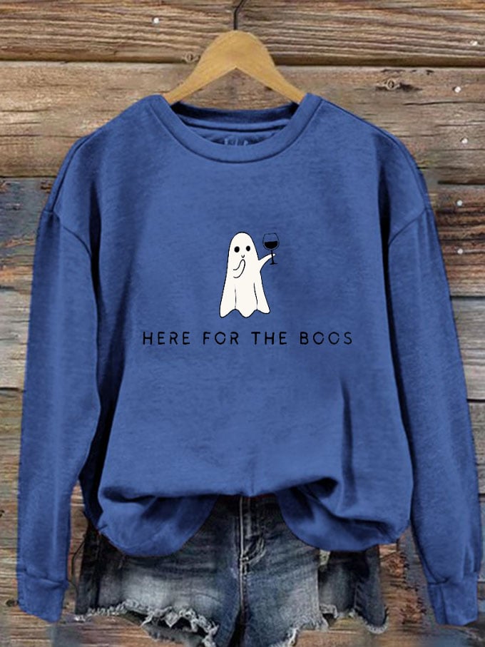 Women's Just Here for the Boos Ghost Halloween Print Crew Neck Sweatshirt