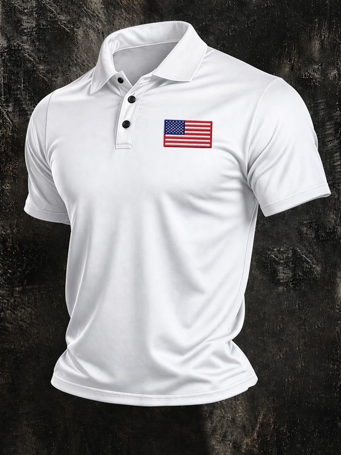 Men'S American Flag Print Casual Polo Shirt
