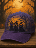 Vintage Halloween Witch Cat Print Hat