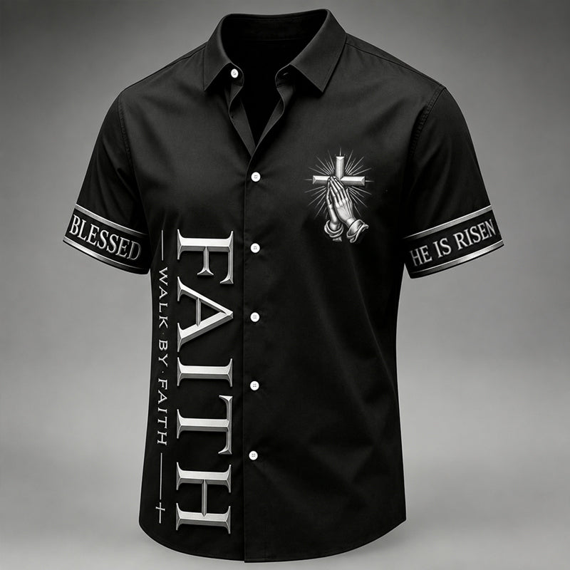Men's Religious Faith Cross Printed Casual Shirt