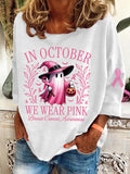 Women's In October We Wear Pink Halloween Ghost Breast Cancer Awareness Warrior Top