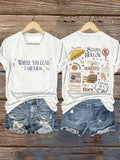 🔥HOT SALE🔥V-Neck Retro Stars Hollow Autumn Luke Diner Coffee Dragonfly Inn Where You Lead, I Will Follow Print T-Shirt