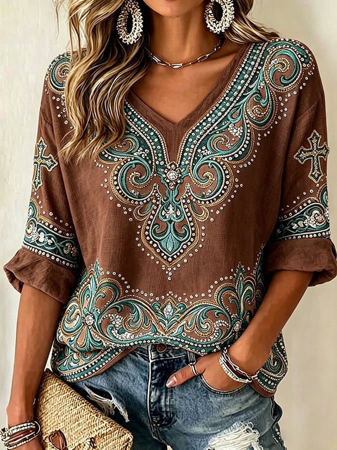 Women's Retro Western Style Faith Print T-shirt