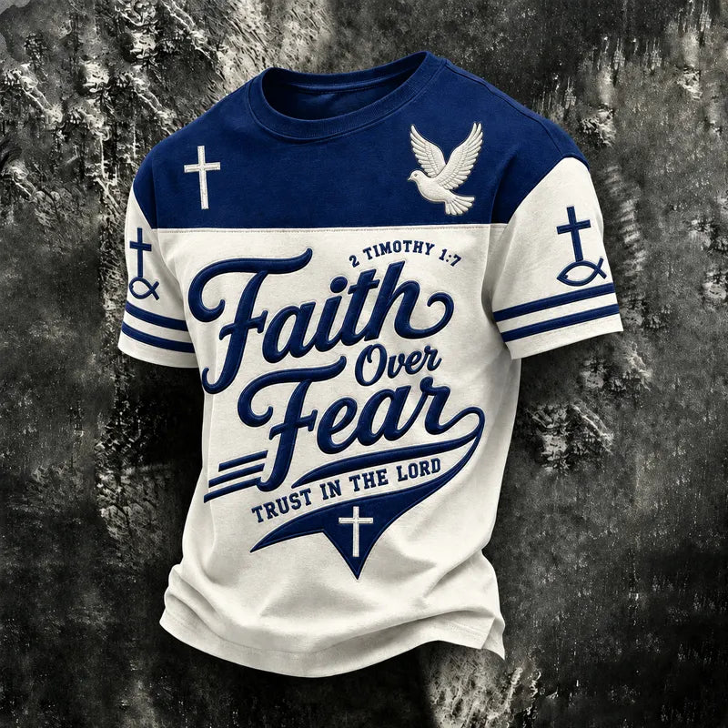 Men's Retro Faith Print  Casual T-Shirt