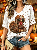 Women's Fun Turkey Football Print T-Shirt