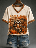 Women's Fun Fall Raccoon Coffee Print T-Shirts