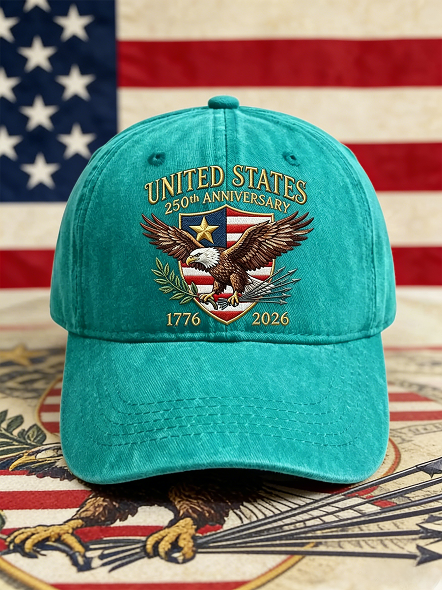 US 250th Anniversary Bald Eagle Emblem Washed Denim Baseball Cap