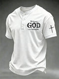 Men's Faith “Without God I Am Nothing,” Print Casual Color Block Henley Shirt