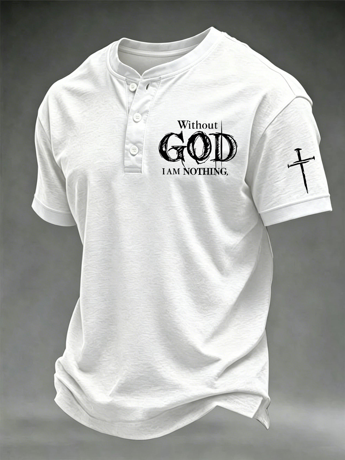 Men's Faith “Without God I Am Nothing,” Print Casual Color Block Henley Shirt