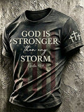 Men's God Is Stronger Than Any Storm Print Casual T-shirt