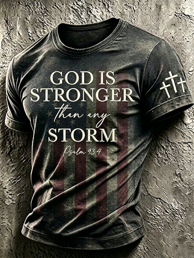 Men's God Is Stronger Than Any Storm Print Casual T-shirt