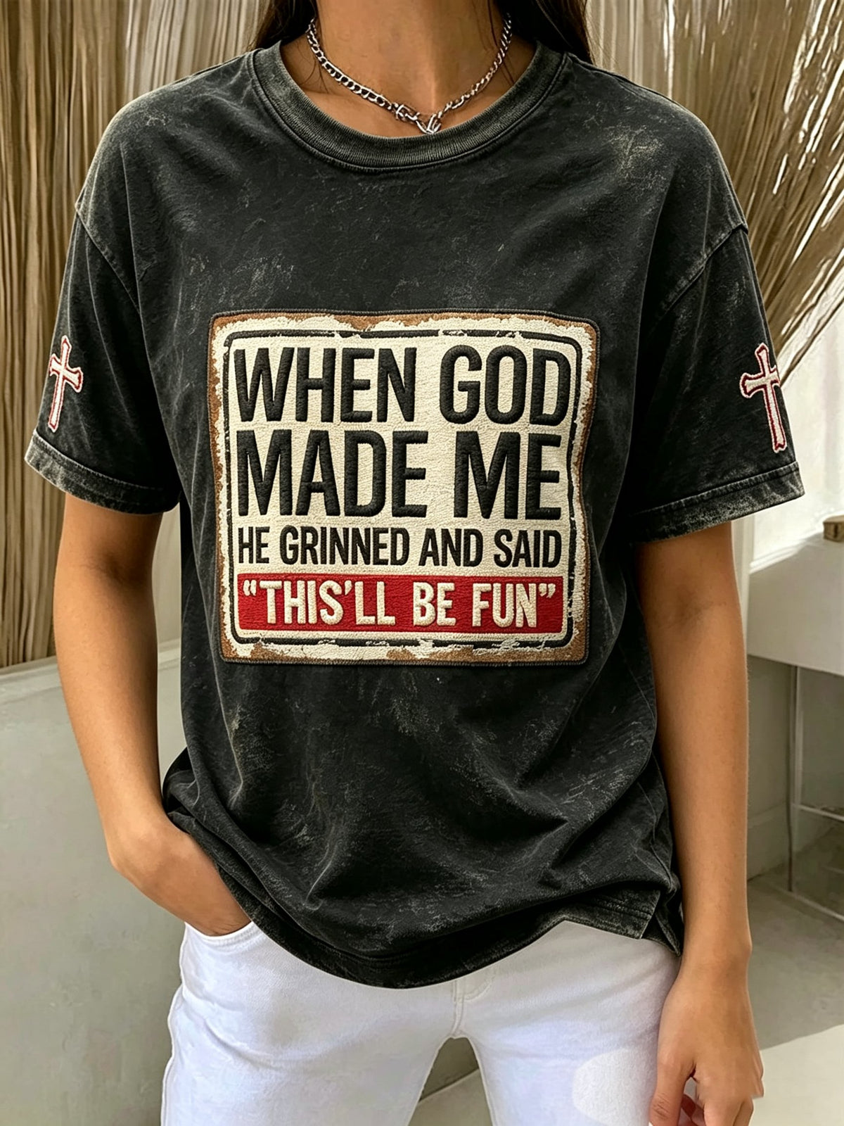 Women's "When God Made Me He Grinned And Said This'll Be Fun" T-Shirt