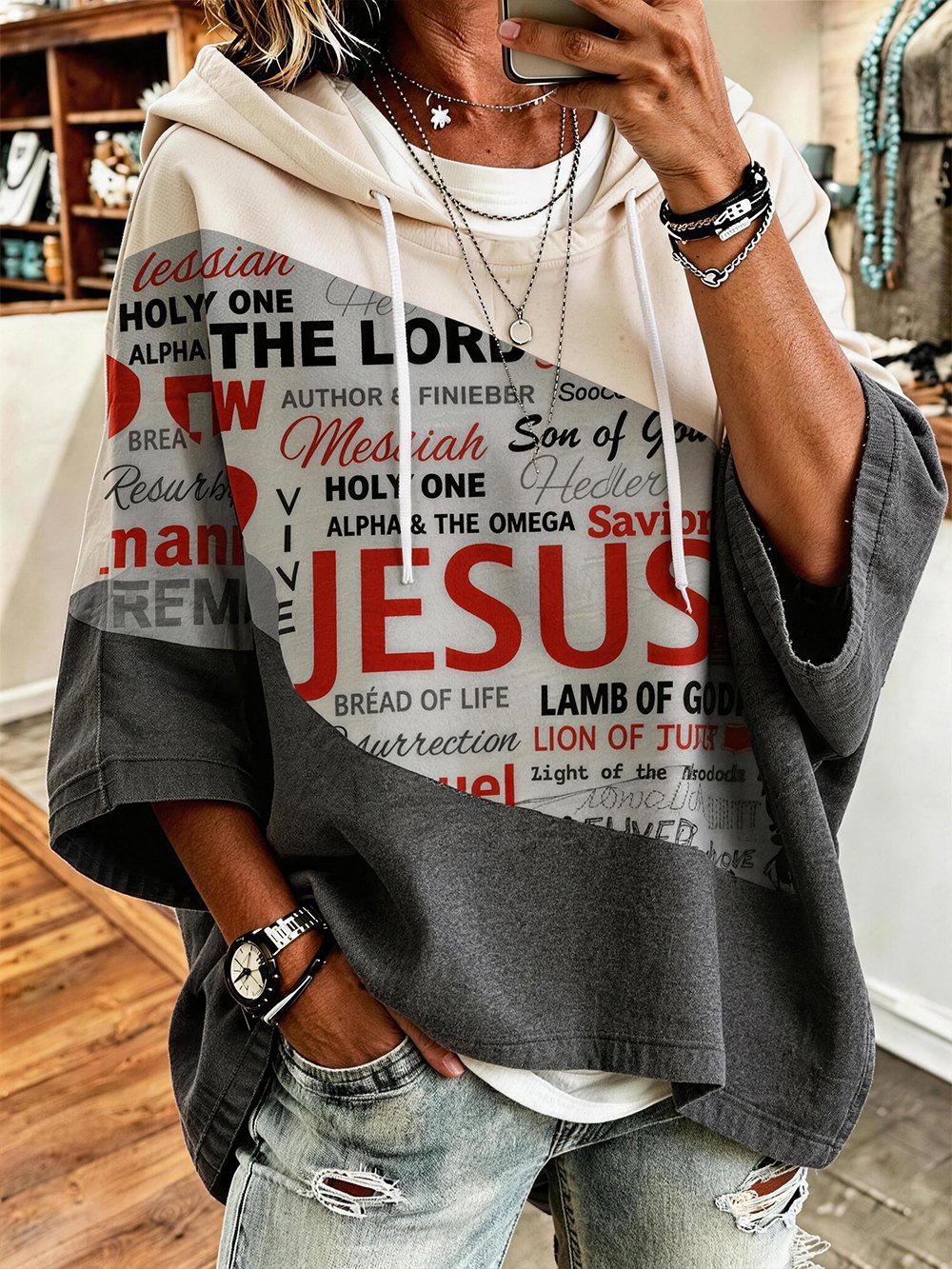 Women's Faith Print Crew Neck Mid-Sleeve Sweatshirt