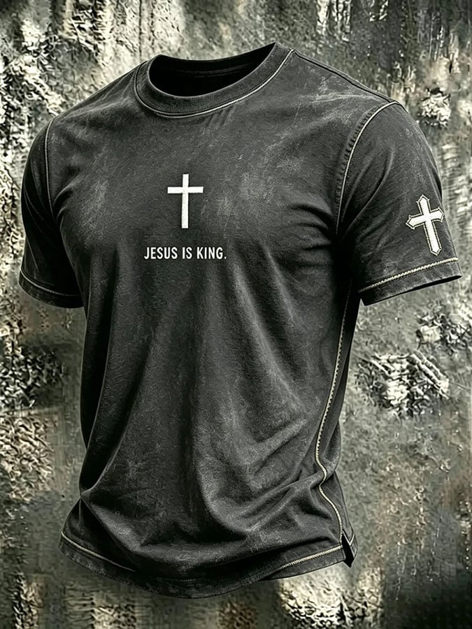 Men's Jesus Is King Print Casual T-shirt